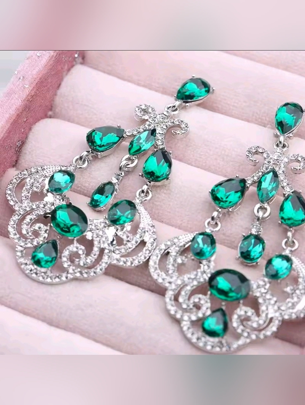 Emerald Green Crystal Chandelier Earrings - Women Jewelry - Picture 5 of 6